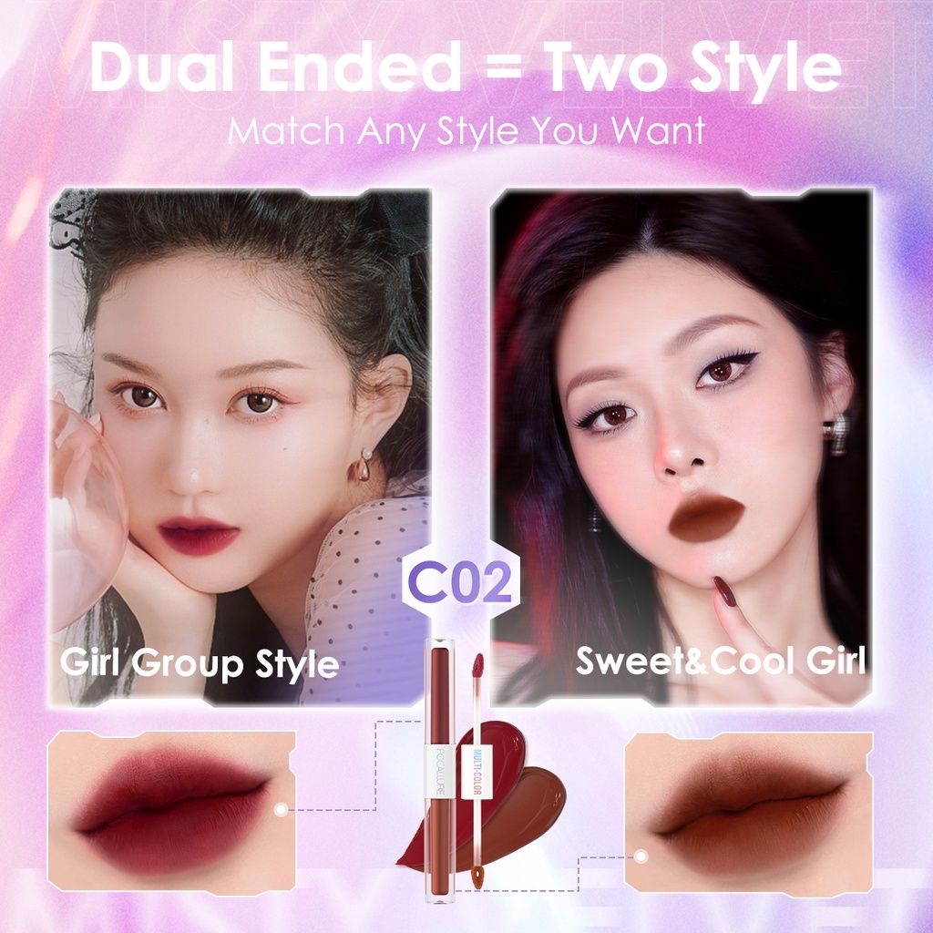  Son kem Focallure 2 trong 1 siêu nhẹ chống nứt nẻ Multicolor 2-in-1 Lipstick & Lip Gloss 2.4g 