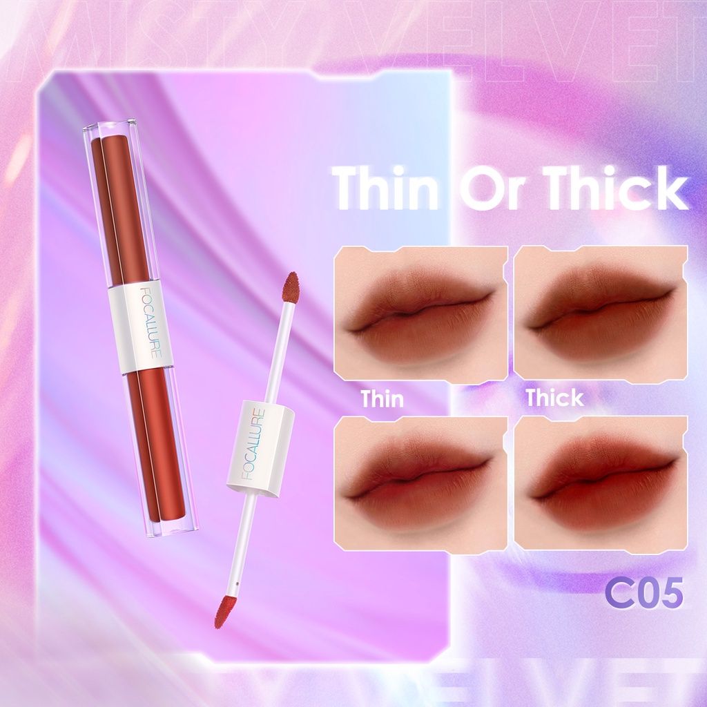  Son kem Focallure 2 trong 1 siêu nhẹ chống nứt nẻ Multicolor 2-in-1 Lipstick & Lip Gloss 2.4g 