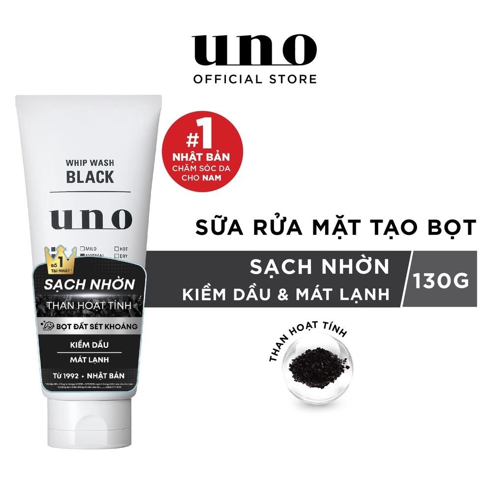  Sữa Rửa Mặt Uno Tạo Bọt Sạch Nhờn Cho Da Dầu Whip Wash Black 130g 