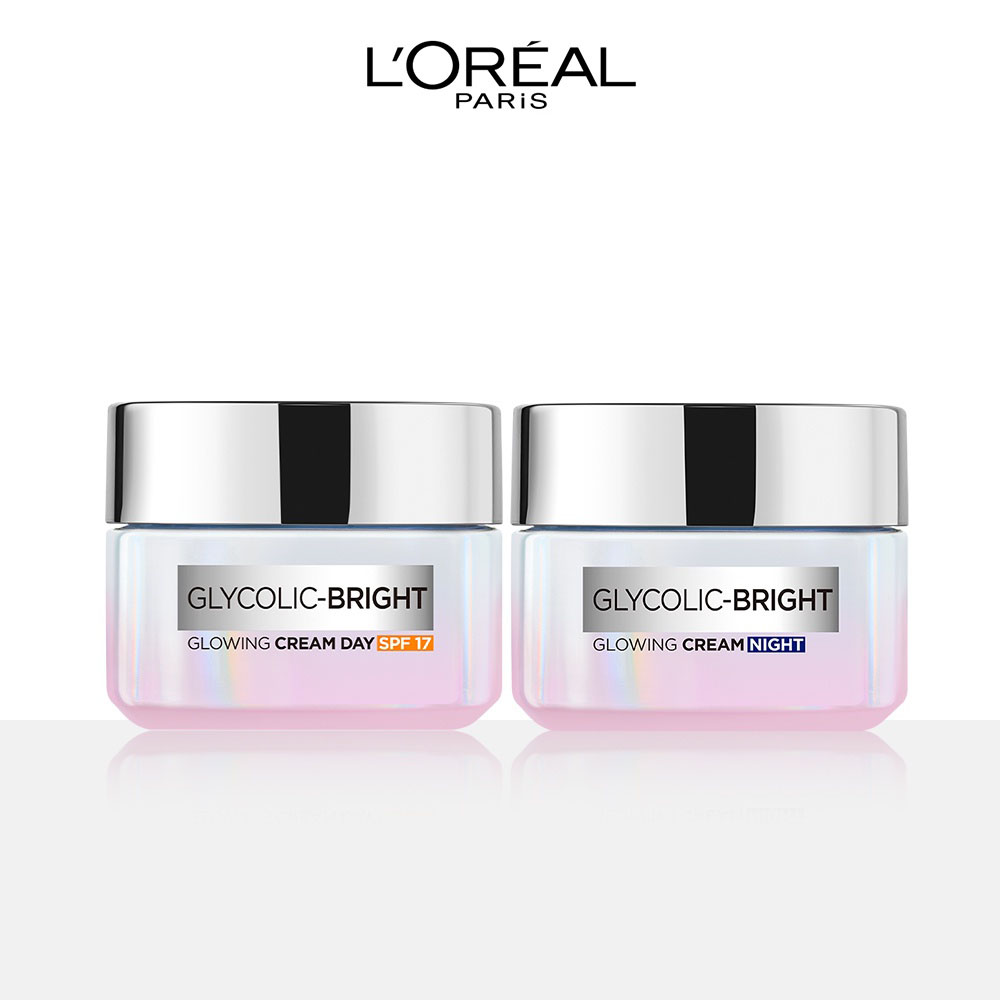Bộ Kem Dưỡng L'Oreal Paris Ngày Và Đêm Sáng Mịn Mờ Thâm Nám Glycolic-Bright Glowing Cream