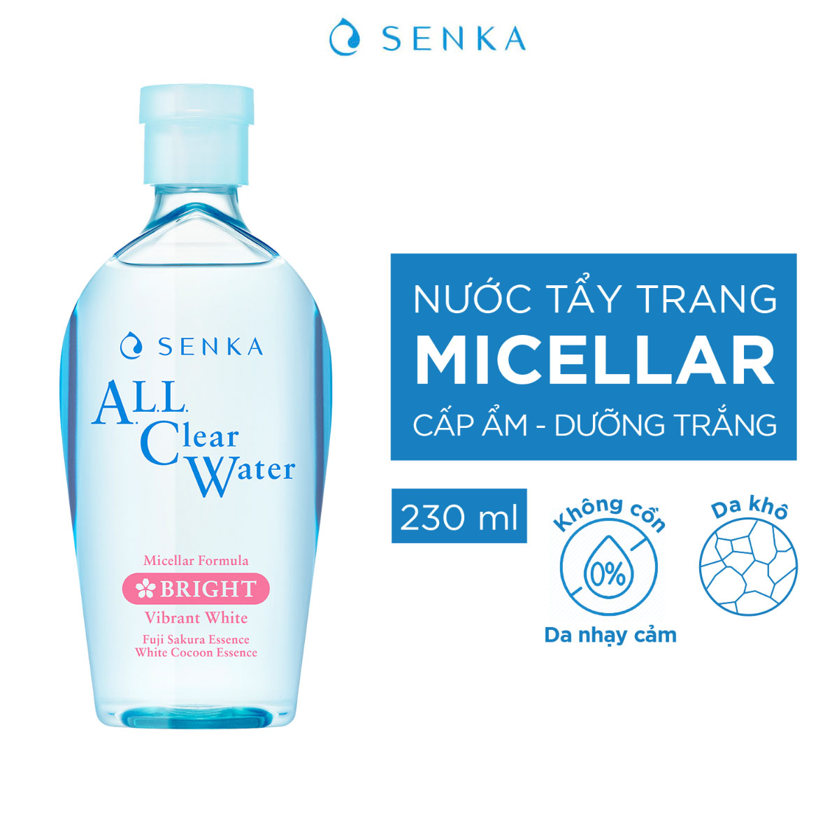 Nước Tẩy Trang Senka Cấp Ẩm Dưỡng Sáng Da All Clear Water Micellar Formula Bright 230ml