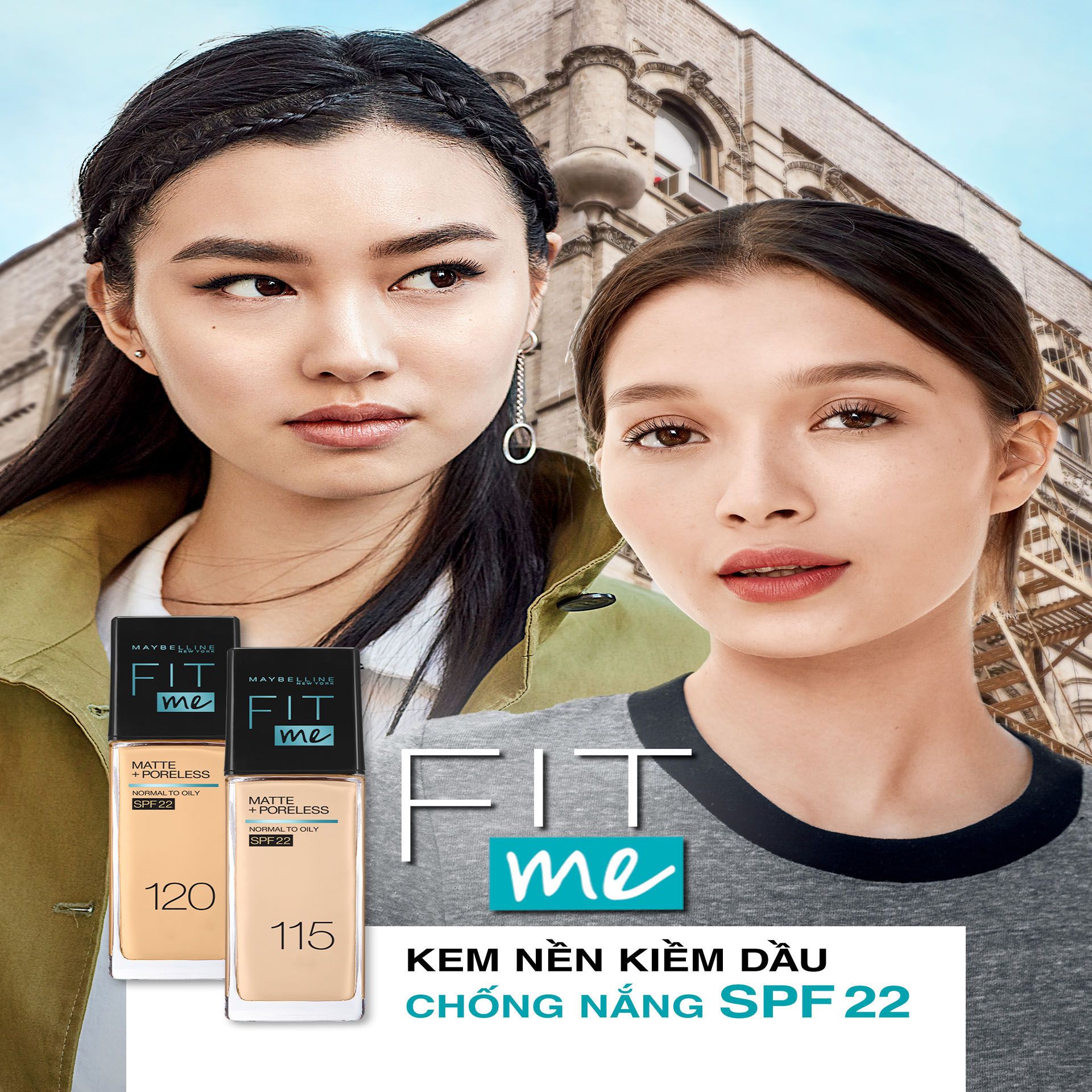  Kem Nền Maybelline Mịn Nhẹ Kiềm Dầu Chống Nắng Fit Me Matte Poreless Foundation SPF22 30ml 