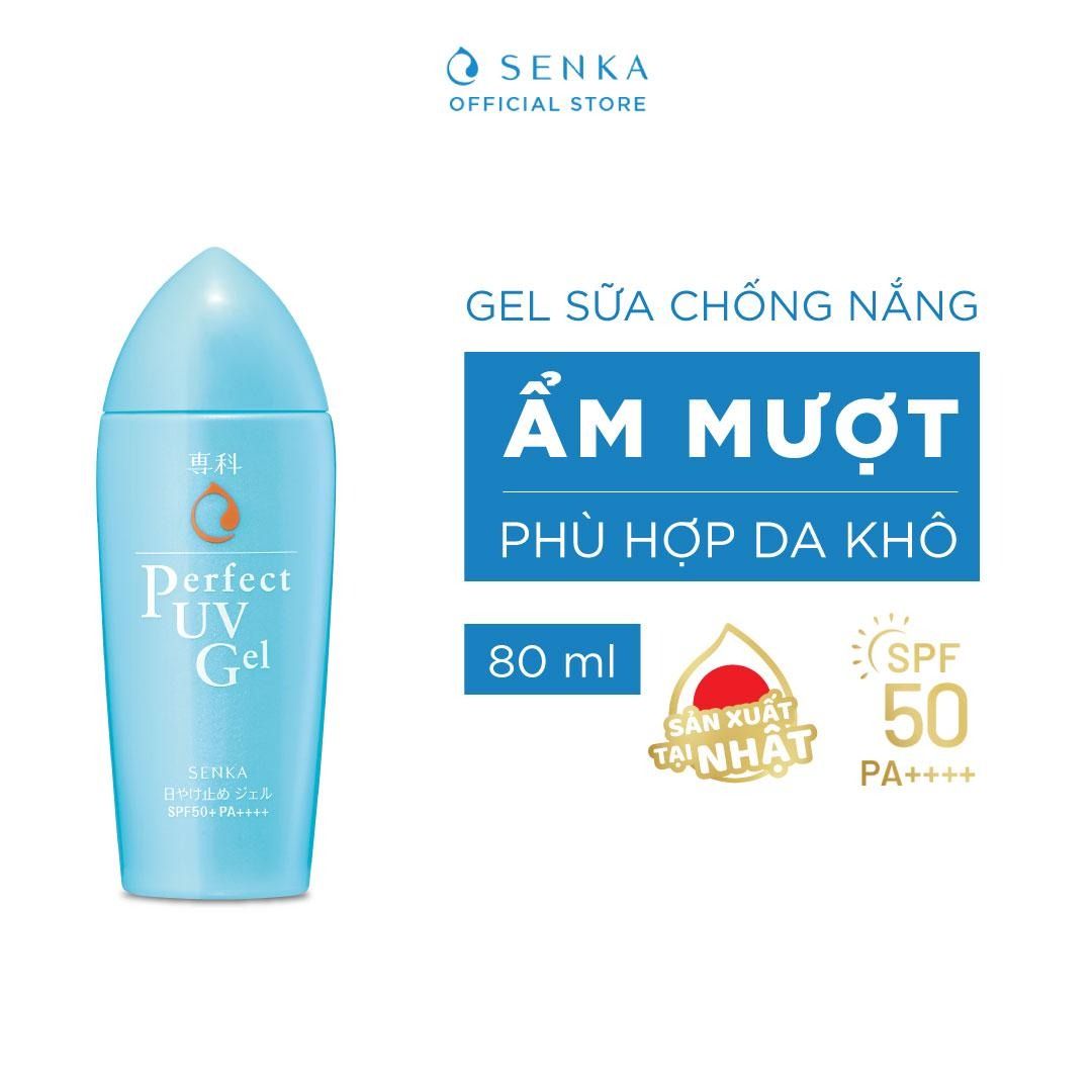  Gel Sữa Chống Nắng Senka Ẩm Mượt Cho Da Khô Perfect UV Gel SPF50/PA++++ 80g 