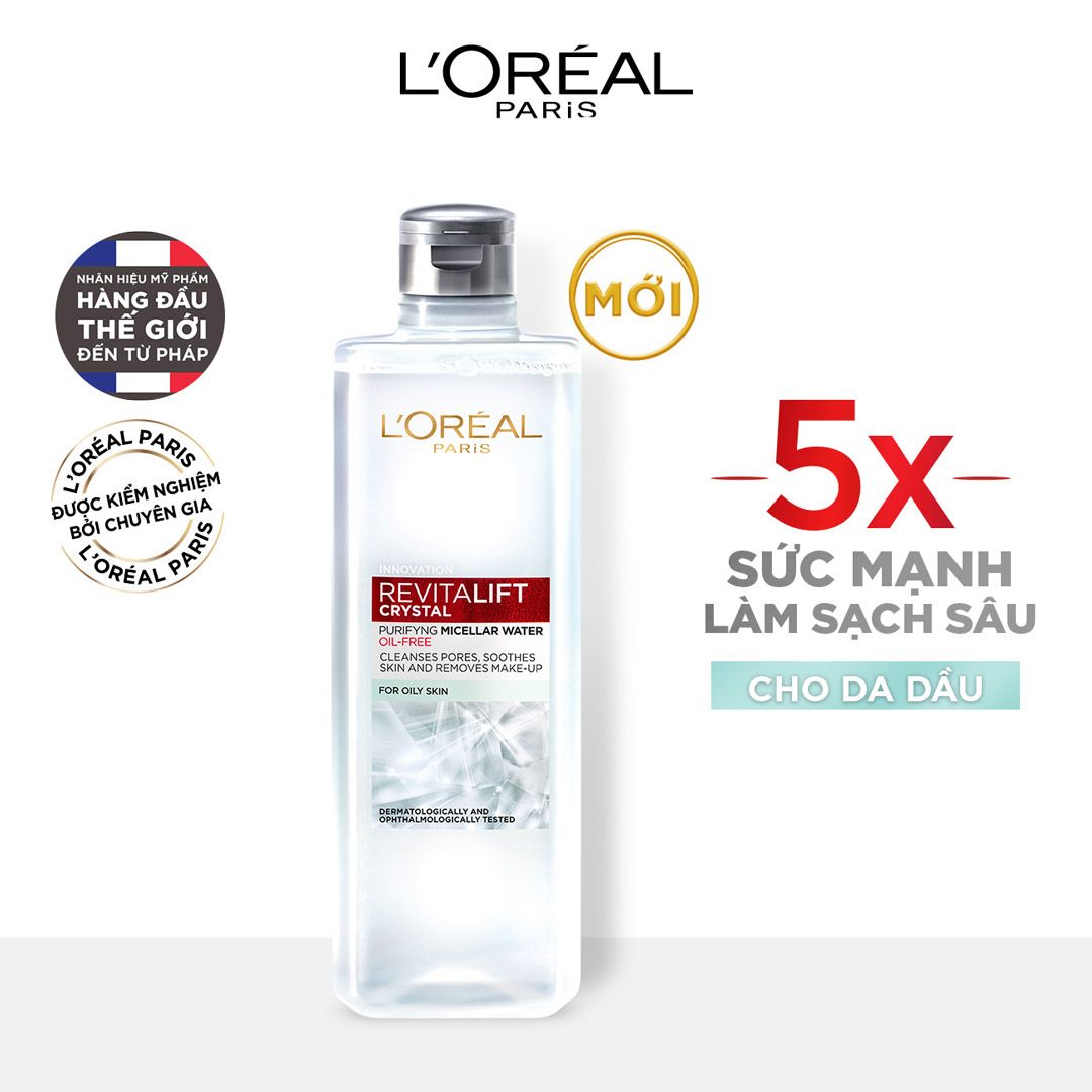  Nước Tẩy Trang L'Oreal Làm Sạch Sâu Cho Da Dầu Revitalift Crystal Purifying Micellar Water 400ml 