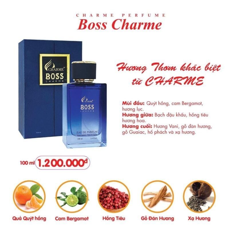  Nước Hoa Nam Charme Boss Charme 100ml (Thanh Lý Chai Trưng Bày Ko Hộp) 