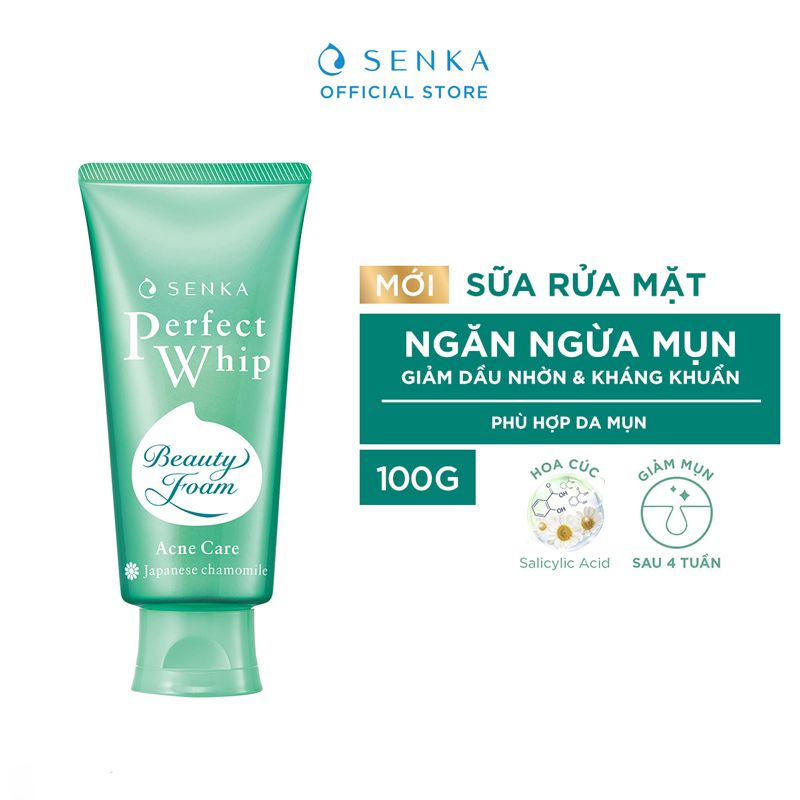  Sữa rửa mặt Senka dành cho da mụn Perfect Whip Acne Care 100g 