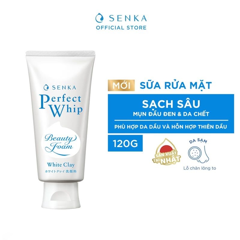  Sữa Rửa Mặt Senka Chiết Xuất Đất Sét Trắng Làm Đều Màu Da Perfect White Clay 120g 