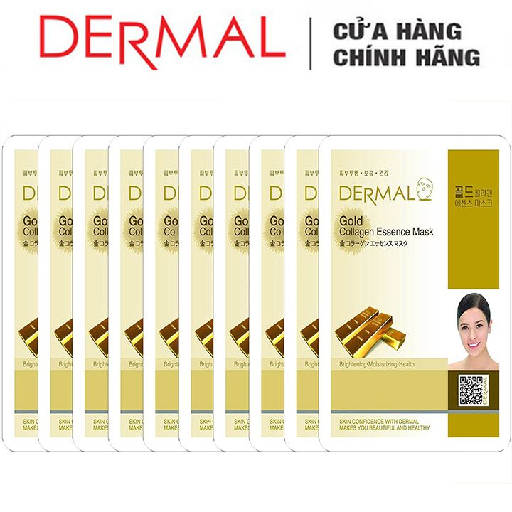  Mặt Nạ Dermal Chiết Xuất Vàng Dưỡng Sáng Da Gold Collagen Essence Mask 23g - 10 Miếng 