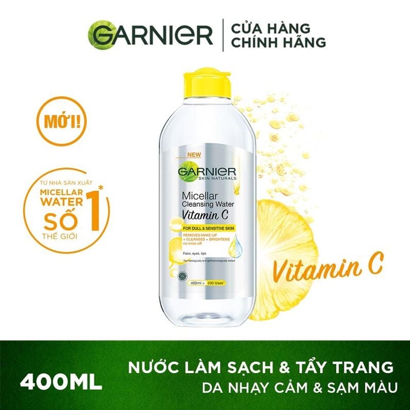  Nước Tẩy Trang Garnier Vitamin C Làm Sáng Da Micellar Cleansing Water Vitamin C 400ml 