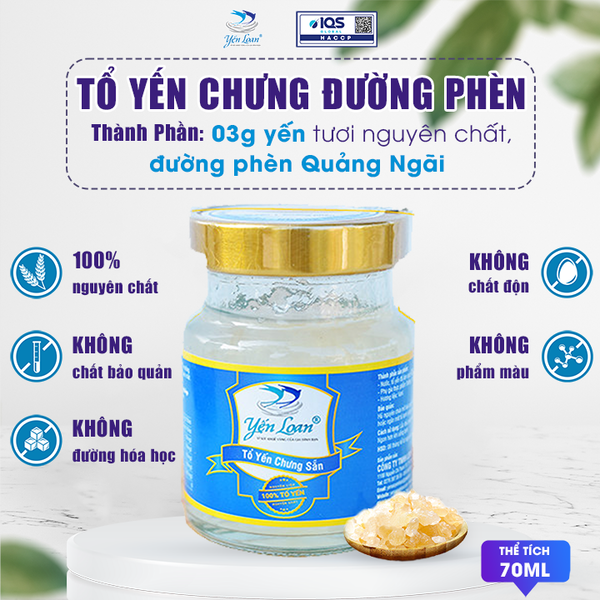 Tổ yến sạch cao cấp chưng sẵn với  Đường phèn Quảng Ngãi - Hũ 3g yến - Yến sào Yến Loan