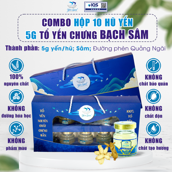 Hộp 10 hũ - Loại 5g yến/hũ chưng với Hồng Sâm rất tốt cho cả Nam và Nữ trung niên