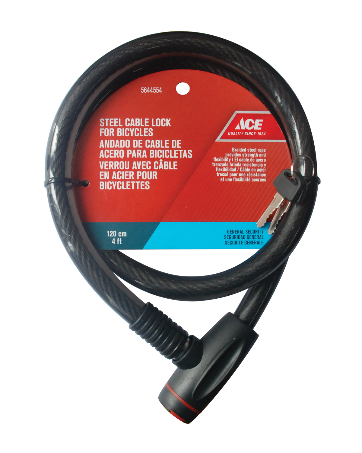 ACE KHÓA DÂY XE ĐẠP KÈM CHÌA KHOÁ THÉP 1.2M ĐEN