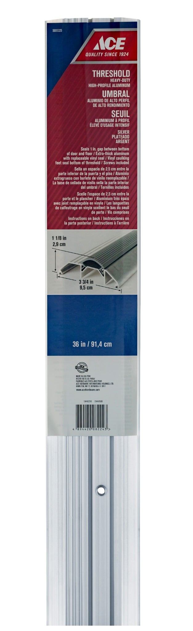 BẬU CỬA NHÔM CÓ THANH CHÈN 2.8X9.5X91.4CM ACE-BẠC