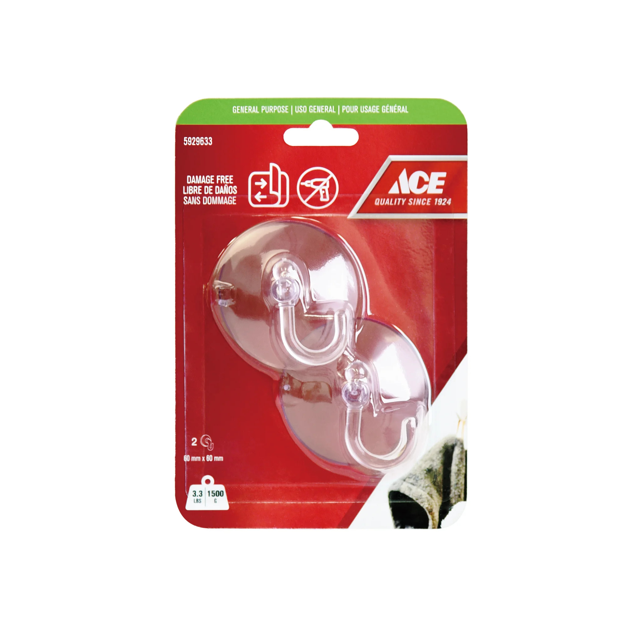 ACE GÓI 2 MÓC HÚT PVC 9X6CM TẢI TRỌNG 1.5KG BẰNG NHỰA