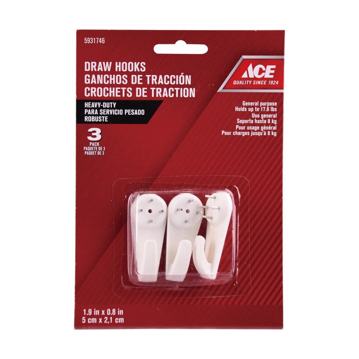 GÓI 3 MÓC TREO ĐỒ CỐ ĐỊNH GẮN TƯỜNG 5X2.1CM ACE