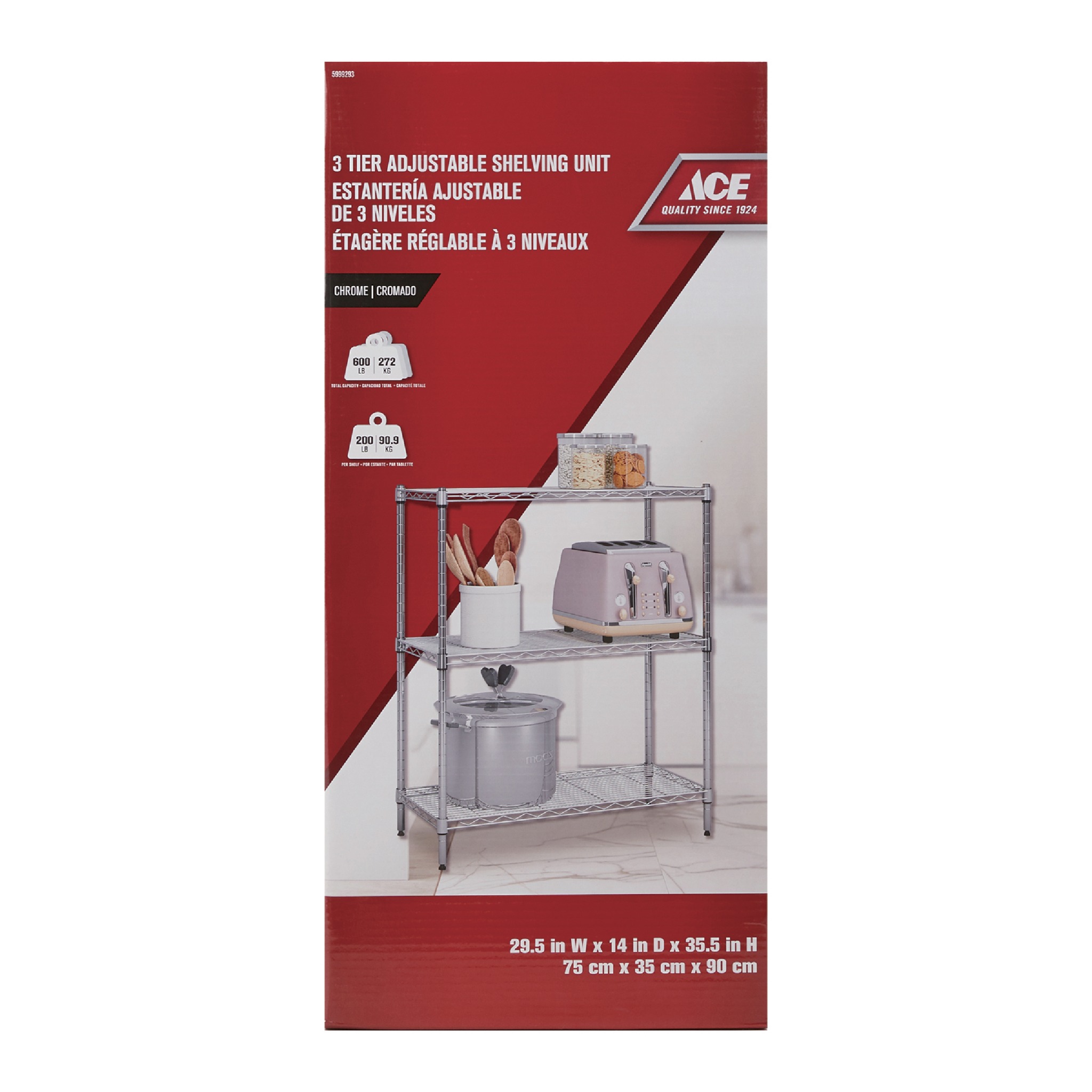 ACE KỆ ĐỂ ĐỒ 3 TẦNG 75X35X90CM BẰNG THÉP MẠ CHROME
