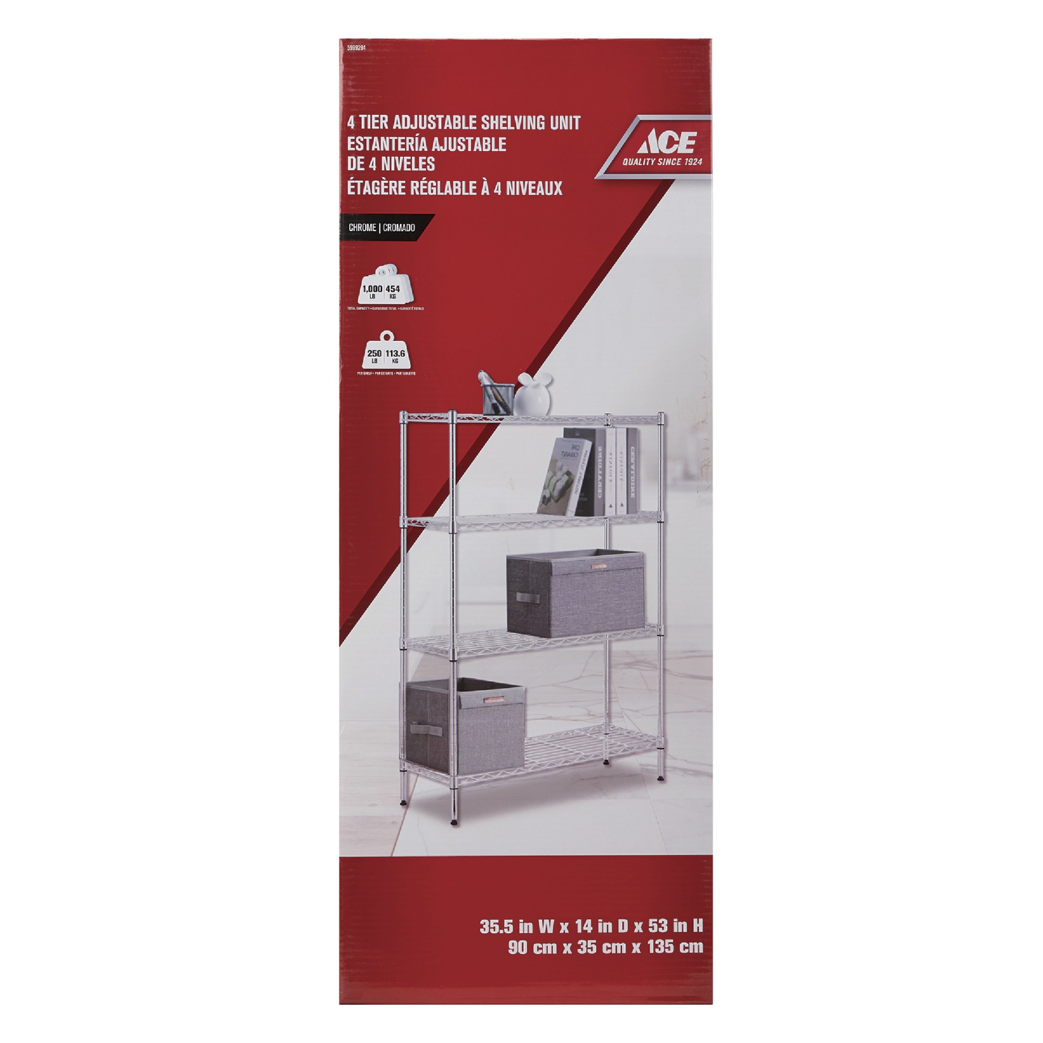 ACE KỆ ĐỂ ĐỒ 4 TẦNG 90X35X135CM THÉP MẠ CHROME