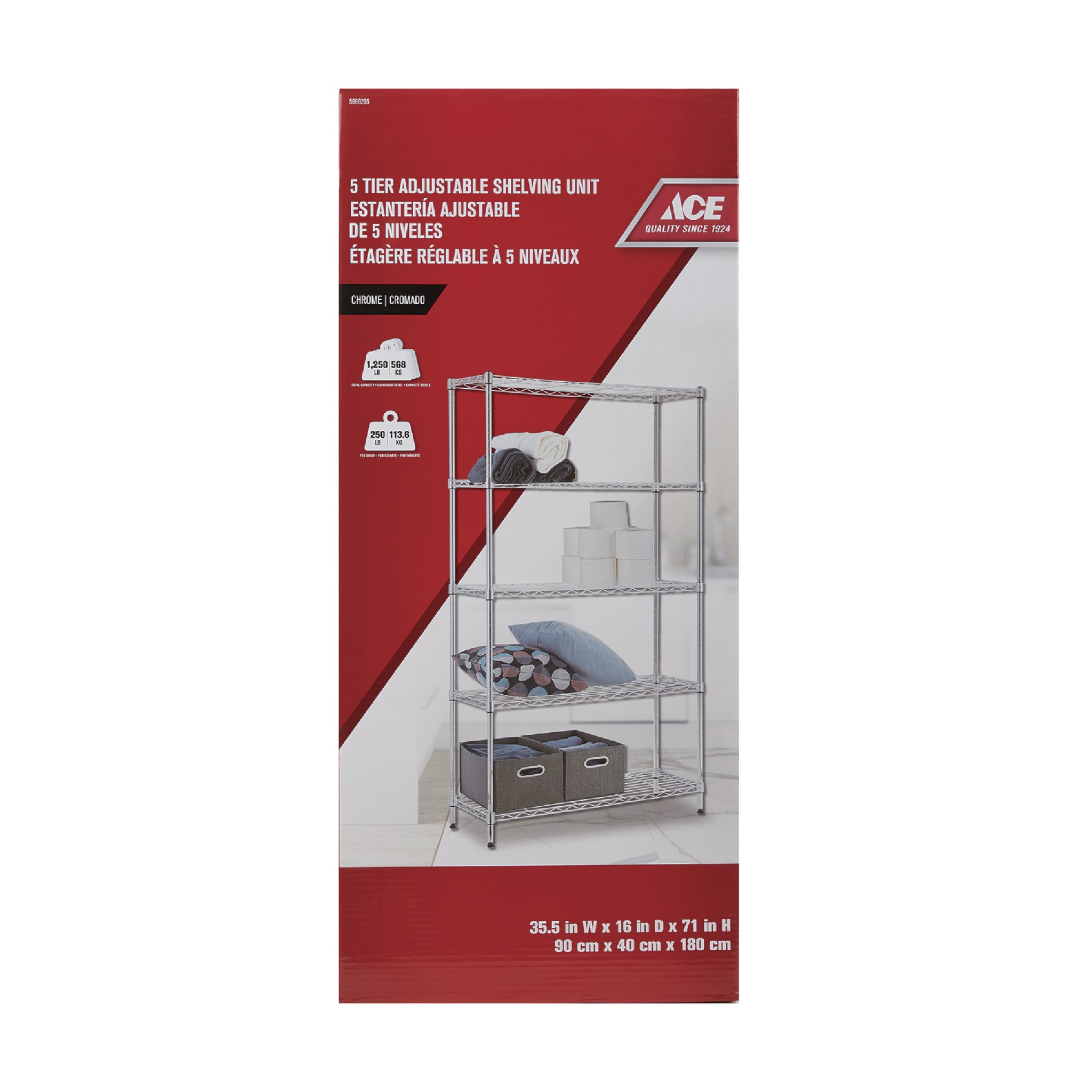 ACE KỆ ĐỂ ĐỒ 5 TẦNG 90X40X180CM THÉP MẠ CHROME