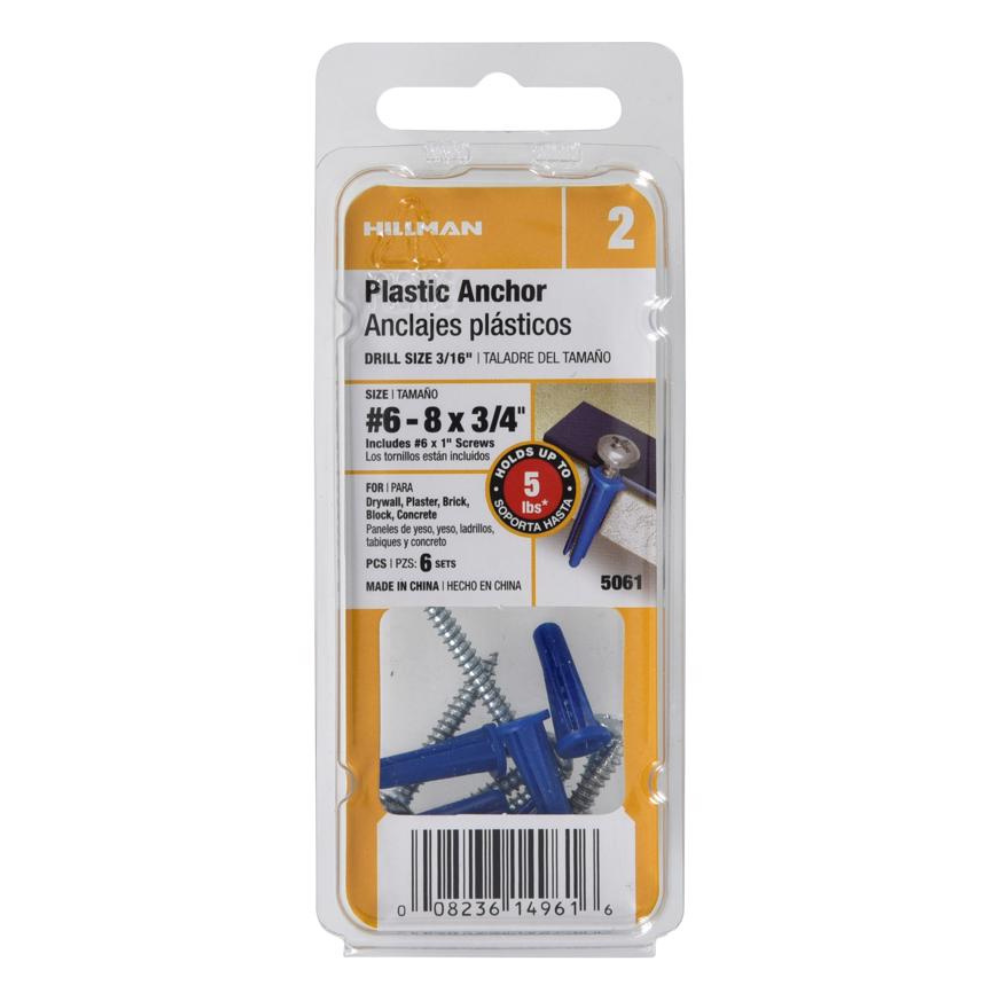 6 TẮC KÊ NHỰA ĐẦU DÙ HILLMAN 0.4X2CM