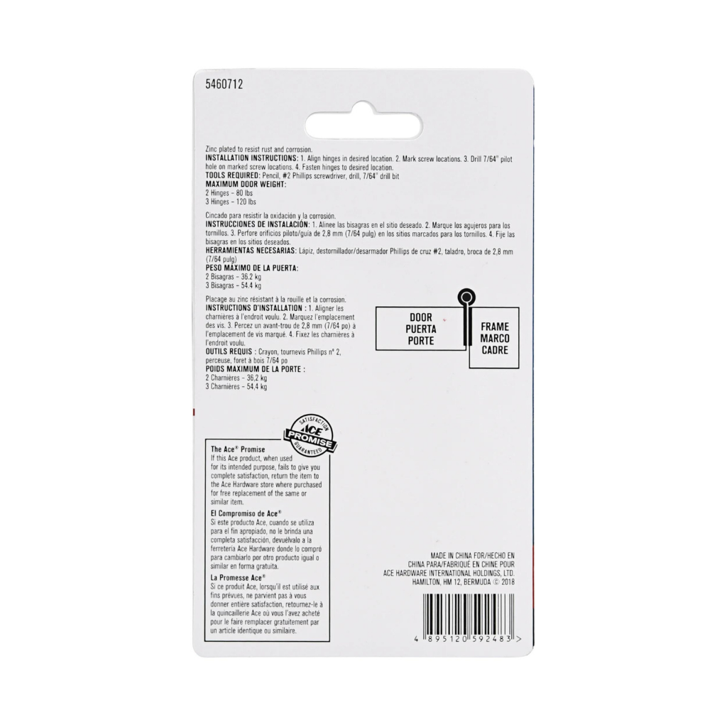 BẢN LỀ CỬA ACE KẼM 7.62CM