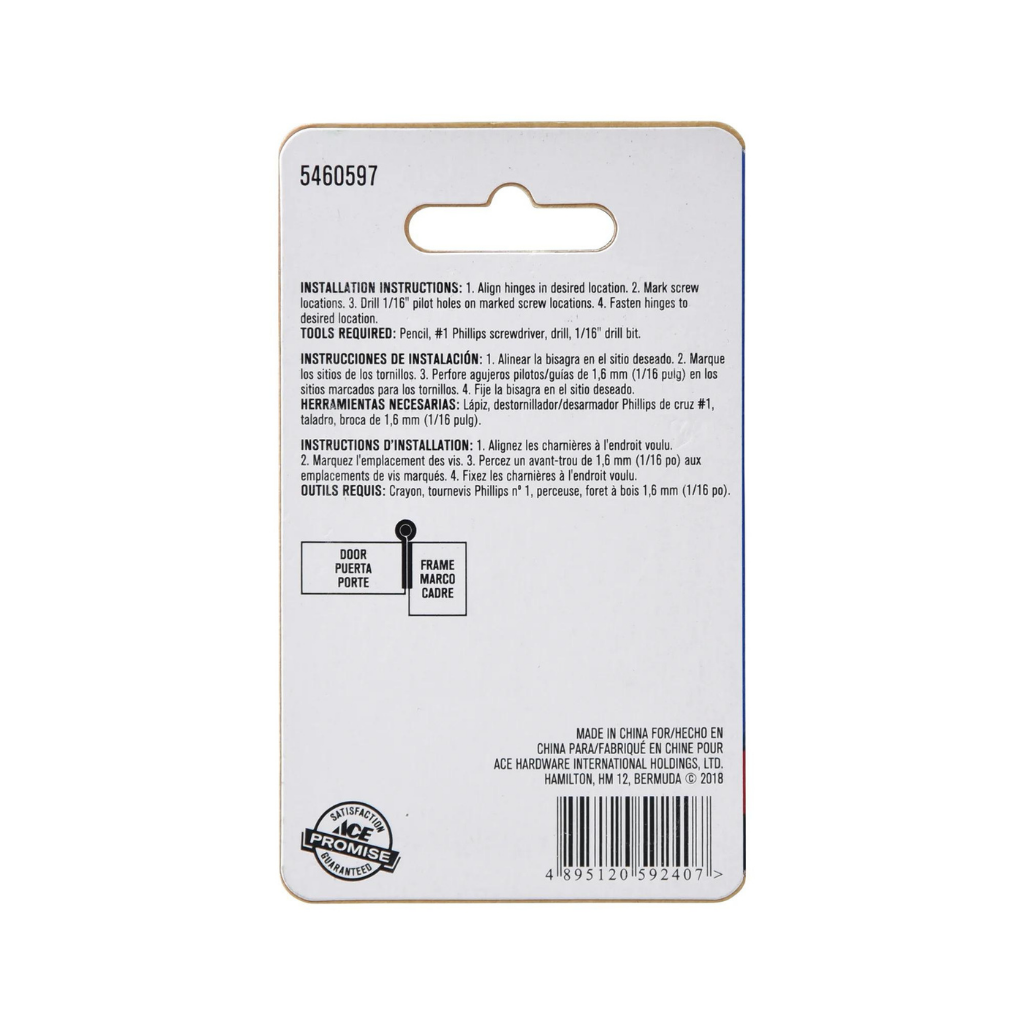 BẢN LỀ KÈM VÍT ACE 5.08 X 3.49 CM BẰNG THÉP