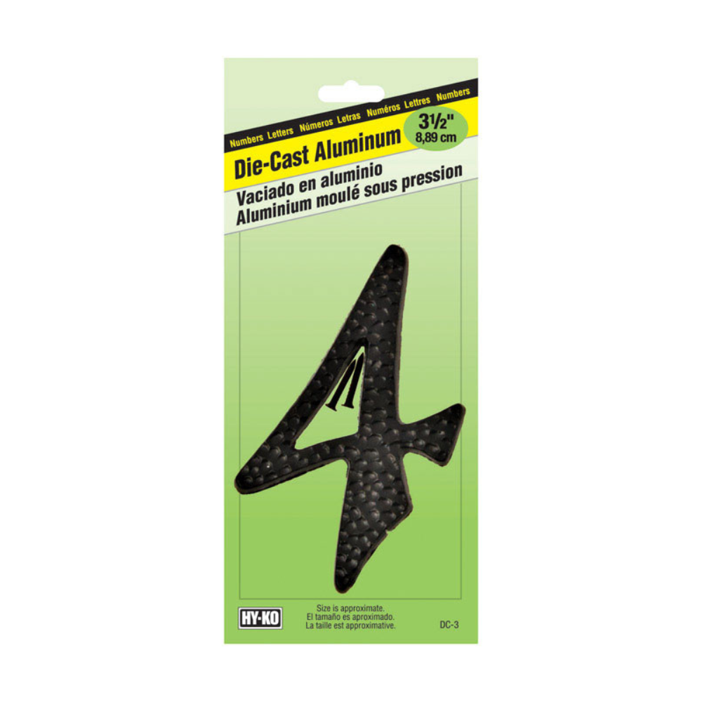 BIỂN SỐ NHÀ HY-KO 7.6CM NHÔM ĐÚC SỐ 4 ĐEN