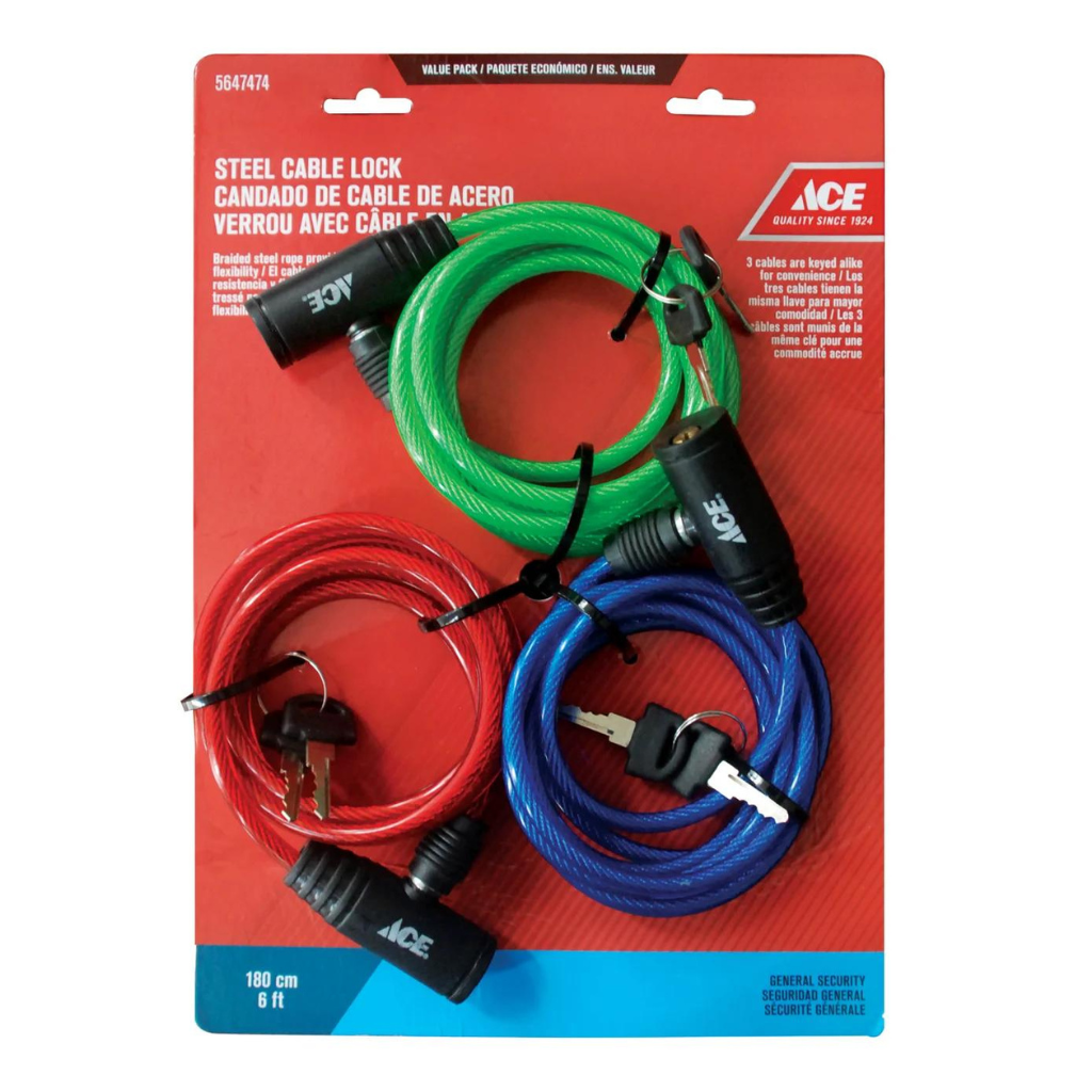 HỘP 3 DÂY KHÓA LÕI THÉP BỌC NHỰA KÈM CHÌA ACE