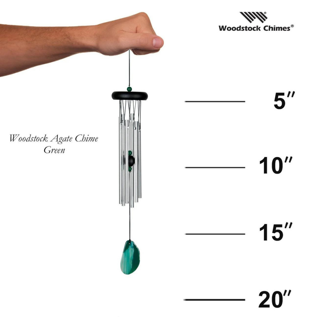 CHUÔNG GIÓ WOODSTOCK GẮN ĐÁ MÃ NÃO 46CM XANH LỤC