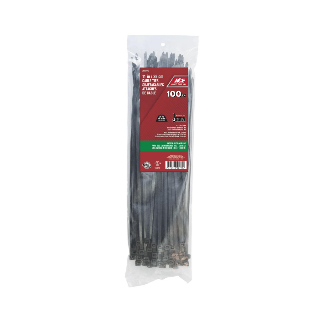 ACE GÓI 100 DÂY RÚT 27.94CM 75LB BẰNG NHỰA MÀU ĐEN