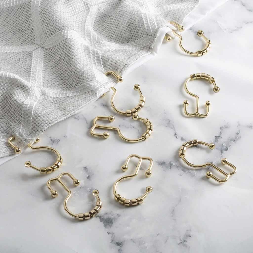 GÓI 12 CÁI MÓC TREO RÈM ĐÔI MODA MÀU GOLD THÉP