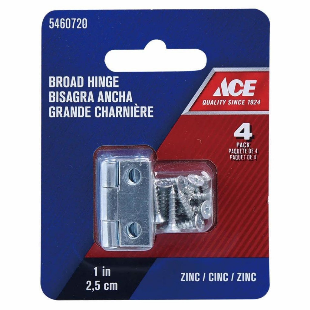 ACE GÓI 2 BẢN LỀ KÈM VÍT THÉP MẠ KẼM 2.54X2.54CM