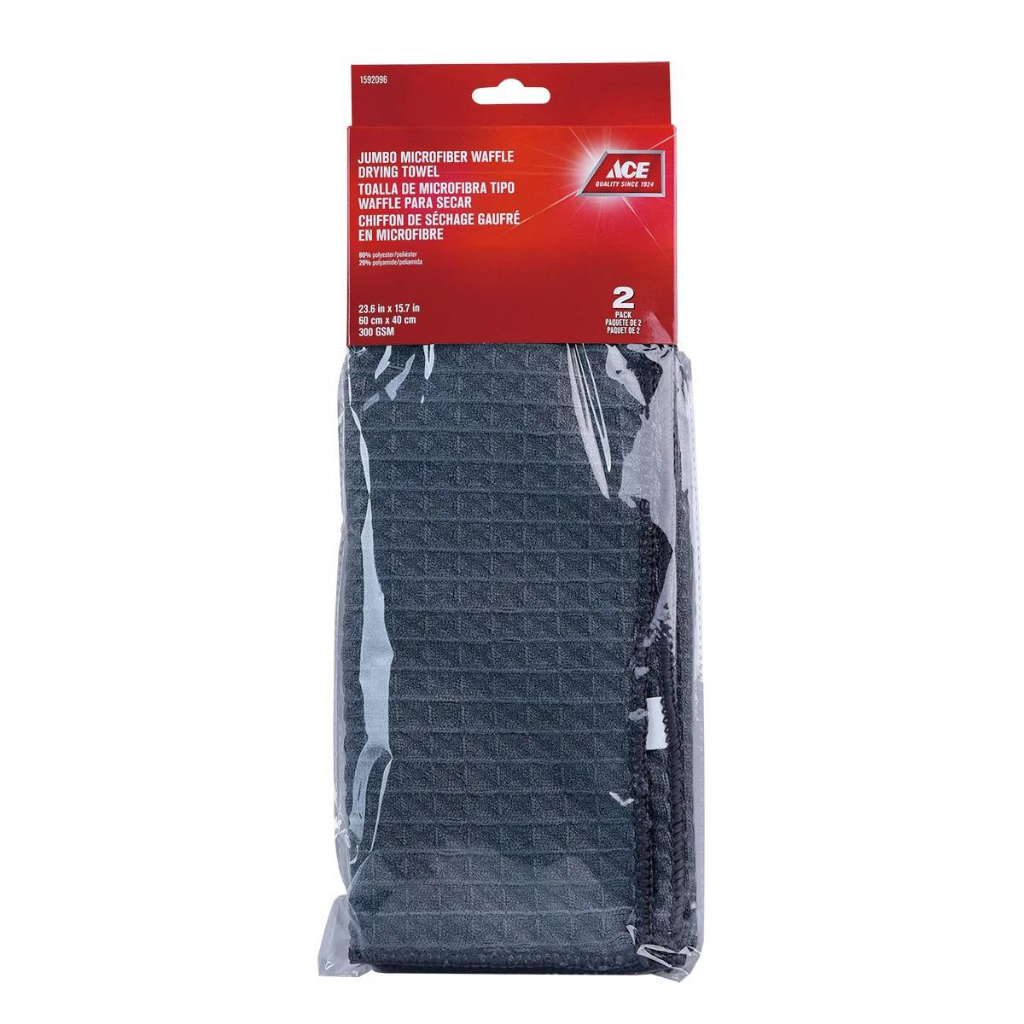 ACE GÓI 2 KHĂN LAU CHÙI MICROFIBER 60x40CM ĐEN XÁM