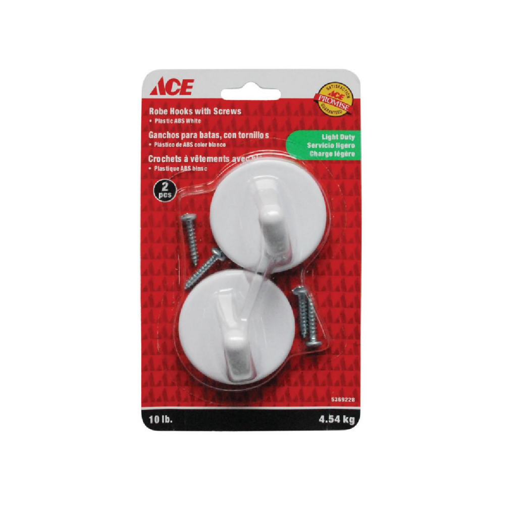 ACE GÓI 2 MÓC ÁO GẮN TƯỜNG NHỰA 1.91CM TẢI 4.54KG