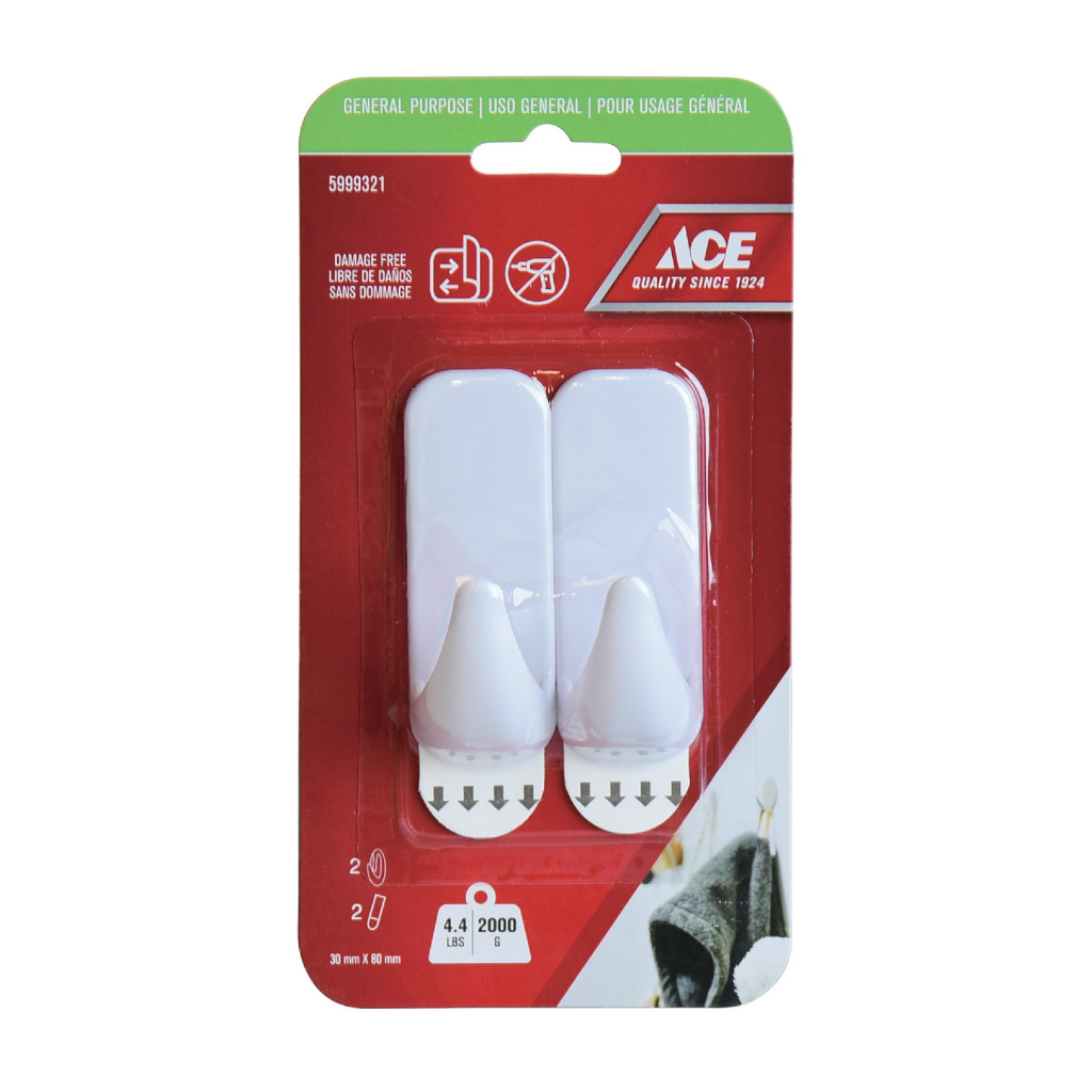 ACE GÓI 2 MÓC TREO ĐỒ BẰNG NHỰA VÀ 2 DẢI DÍNH