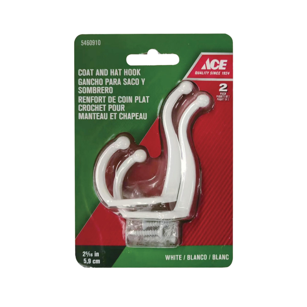 ACE GÓI 2 MÓC TREO ĐỒ KÈM VÍT BẰNG NHỰA 5.87CM