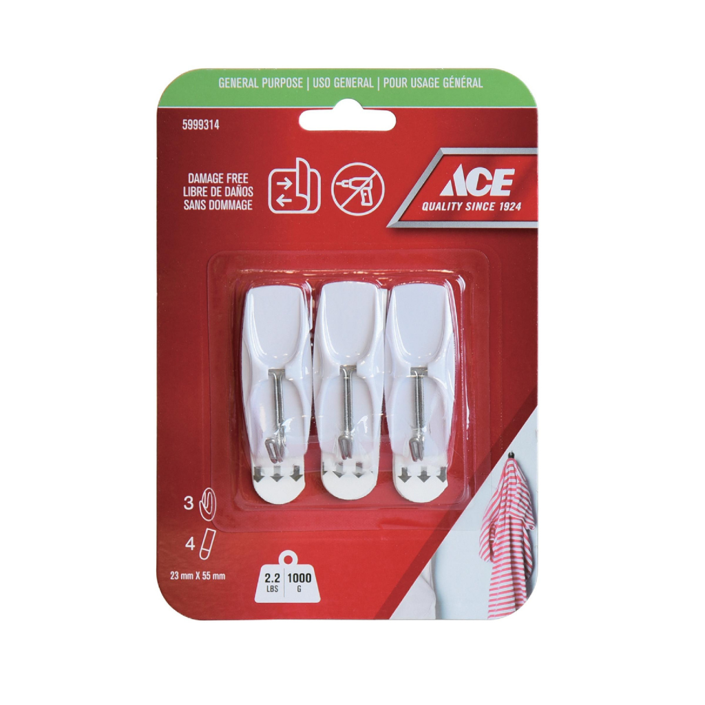 ACE GÓI 3 MÓC TREO ĐỒ DÁN TƯỜNG NHỰA TẢI TRỌNG 1KG