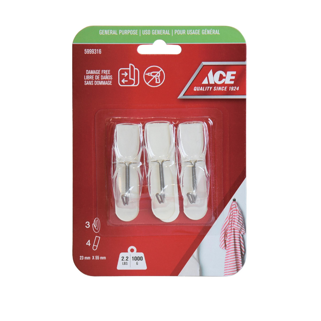 ACE GÓI 3 MÓC TREO ĐỒ BẰNG NHỰA VÀ 4 DẢI DÍNH