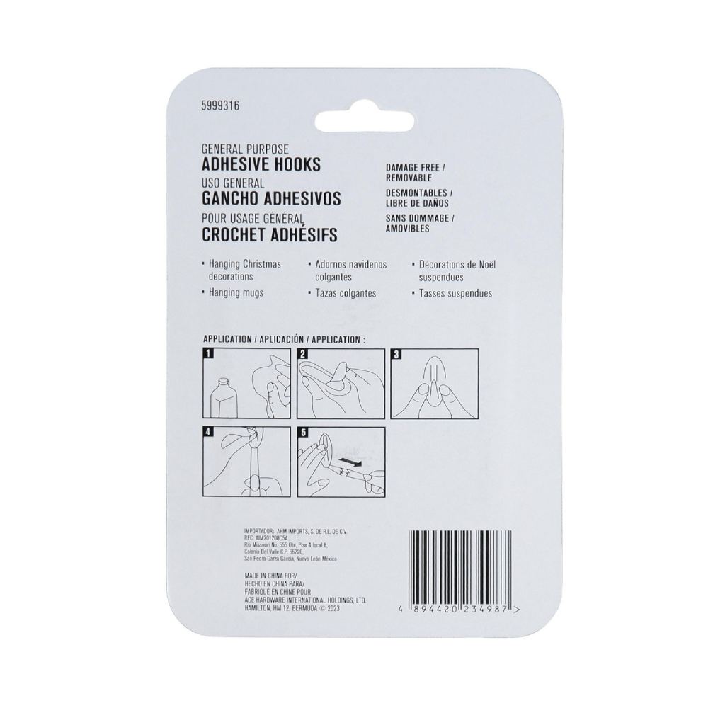 ACE GÓI 3 MÓC TREO ĐỒ BẰNG NHỰA VÀ 4 DẢI DÍNH