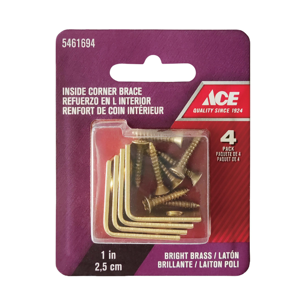 ACE BỘ 4 BẢN LỀ NẸP GÓC CHỮ L MẠ ĐỒNG 2.54X1.27CM