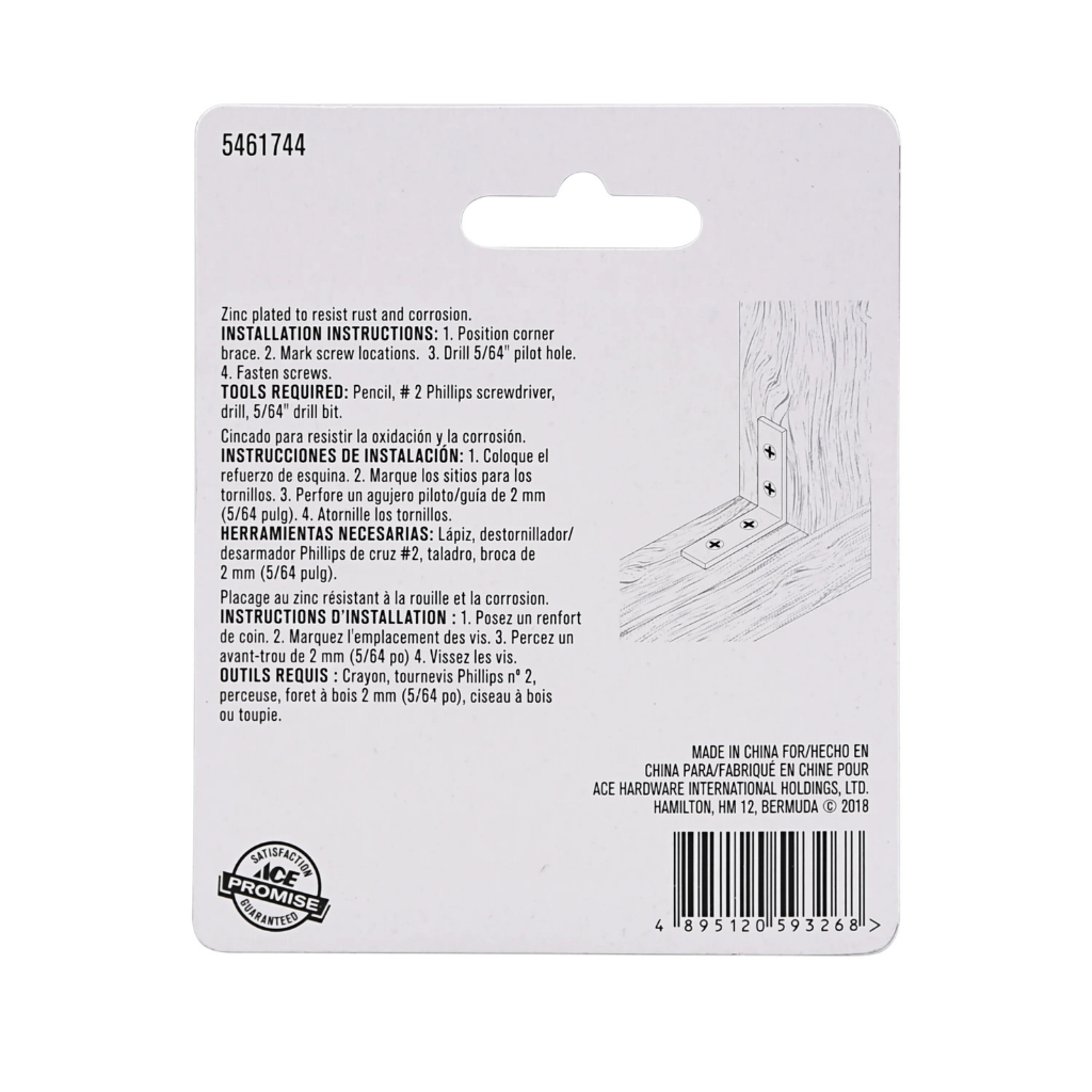 ACE GÓI 4 BẢN LỀ NẸP GÓC CHỮ L MẠ KẼM 5.08X1.59CM