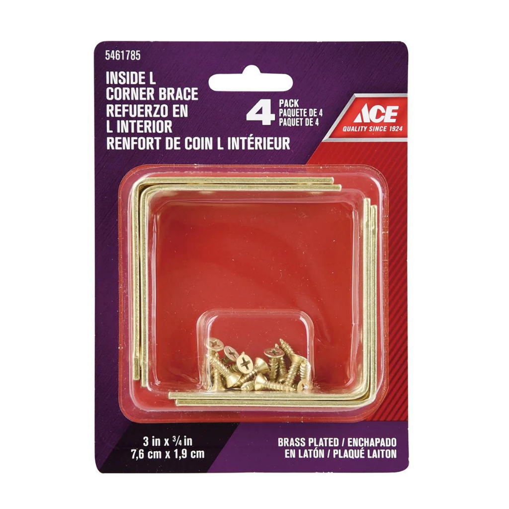 GÓI 4 BẢN LỀ NẸP GÓC CHỮ L ACE 7.62 X 1.91CM ĐỒNG