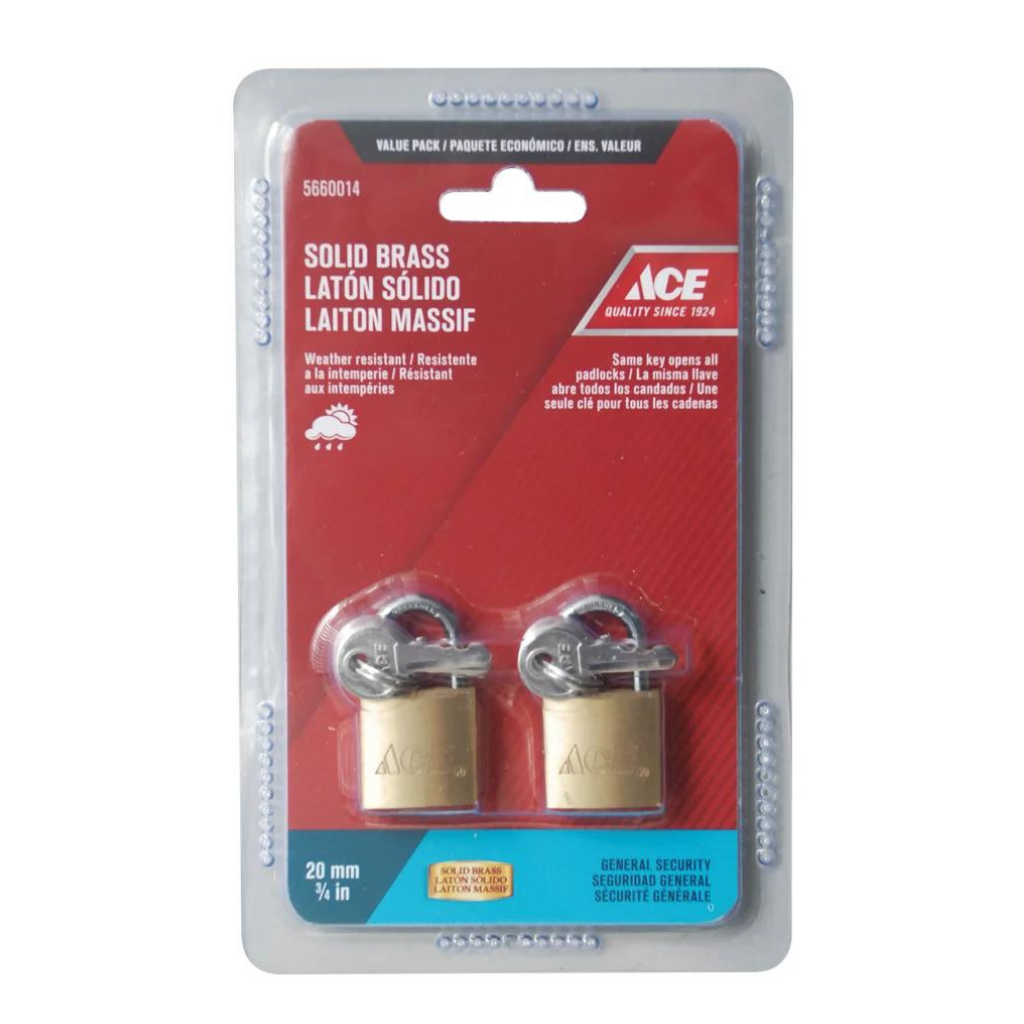 HỘP 2 Ổ KHÓA KÈM CHÌA BẰNG THÉP MẠ ĐỒNG 20MM ACE