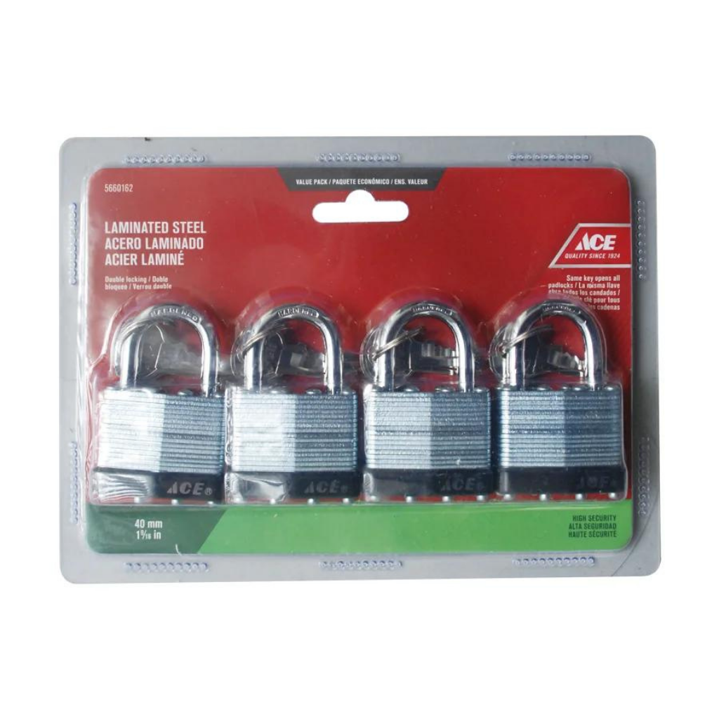 HỘP 4 Ổ KHÓA KÈM CHÌA BẰNG THÉP 40MM ACE
