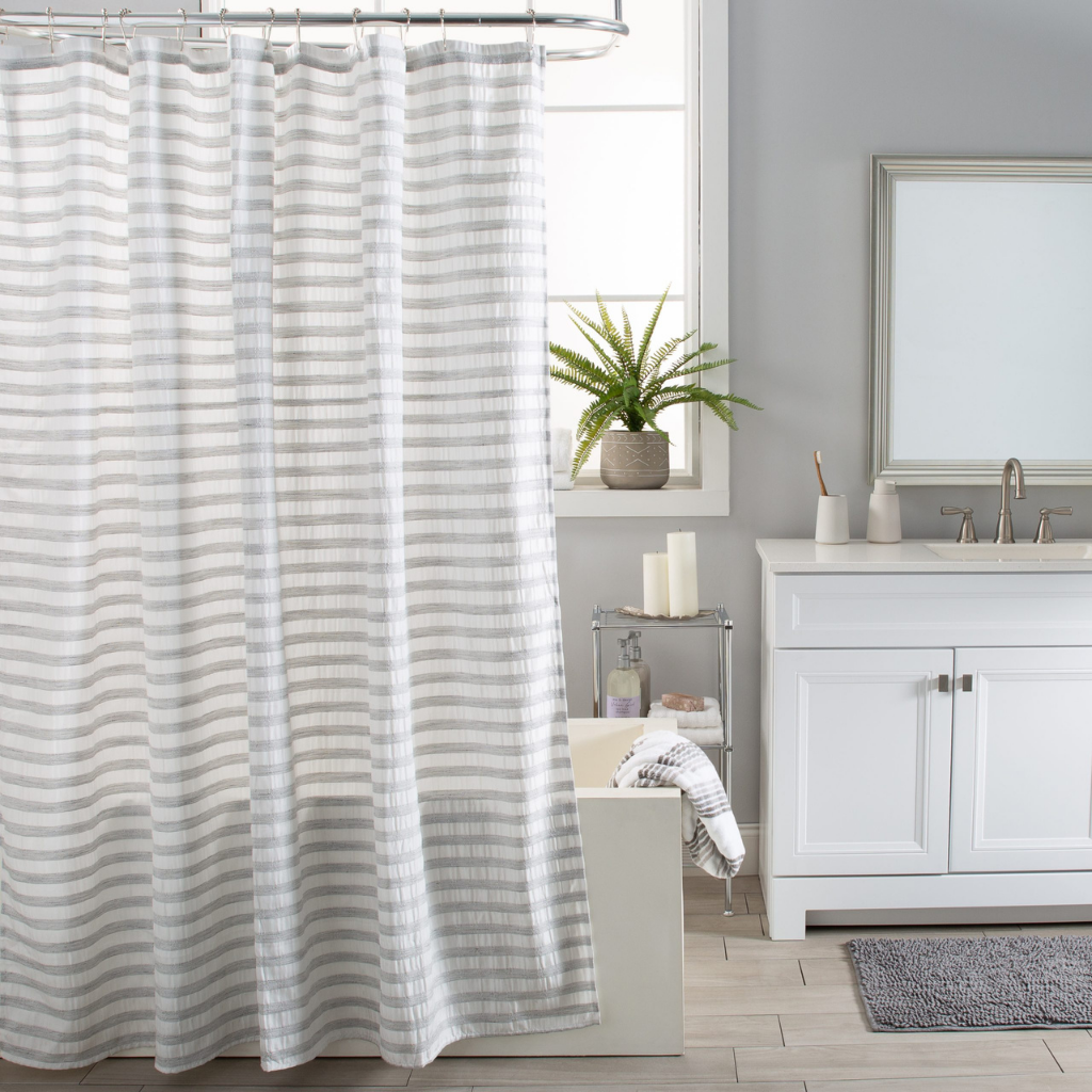RÈM TẮM MODA 178X183CM SỌC XÁM BẰNG VẢI