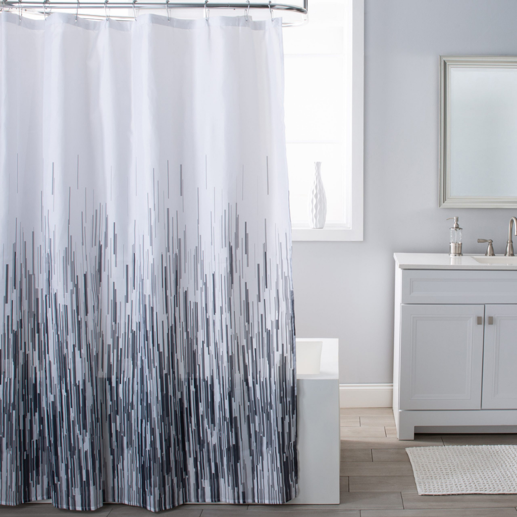RÈM TẮM MODA 178X183CM TRẮNG ĐEN XÁM BẰNG VẢI