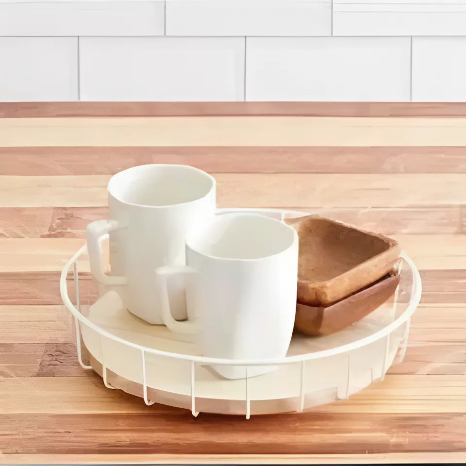 KHAY ĐỰNG IDESIGN KIM LOẠI ĐẾ TRÒN GỖ 27.94X8.1CM