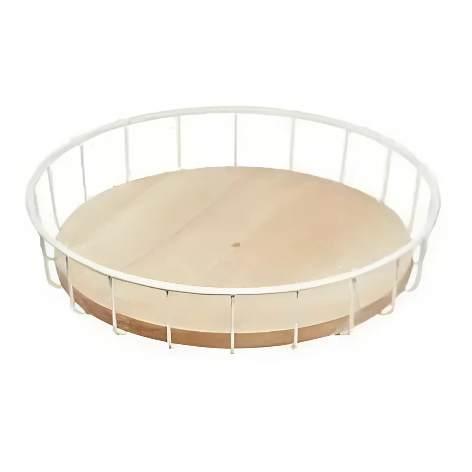 KHAY ĐỰNG IDESIGN KIM LOẠI ĐẾ TRÒN GỖ 27.94X8.1CM