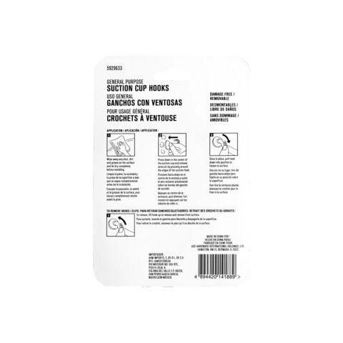 ACE GÓI 2 MÓC HÚT PVC 9X6CM TẢI TRỌNG 1.5KG BẰNG NHỰA