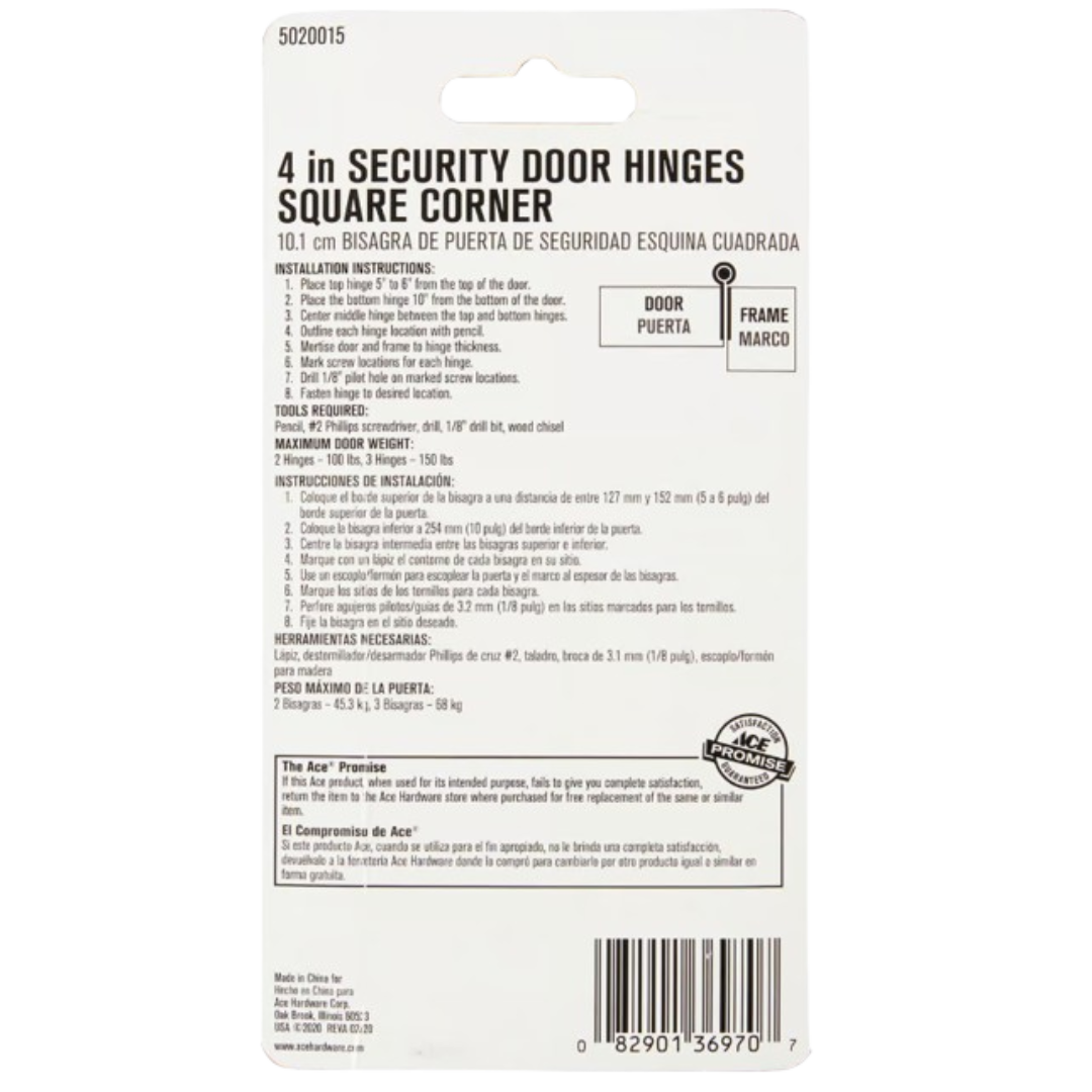 ACE CẶP BẢN LỀ CỬA THÉP KÈM VÍT 8.89CM MẠ ĐỒNG