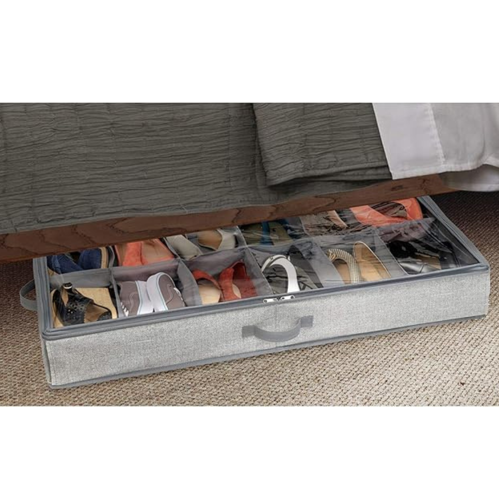 TÚI GIÀY 12 NGĂN VẢI MẶT NHỰA INTERDESIGN XÁM